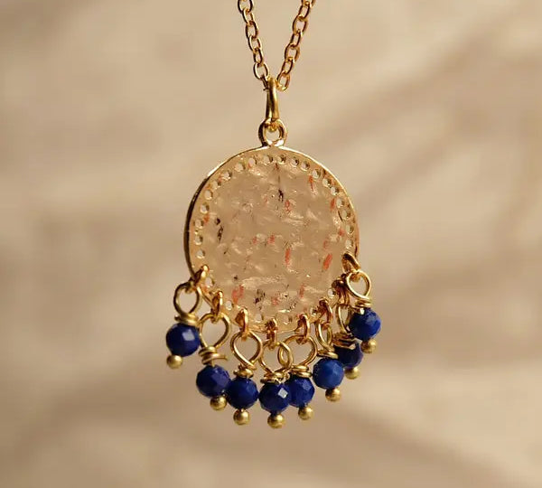 Tourmaline or Lapis Lazuli Gemstone Beaded Coin Necklace